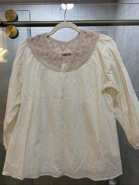 Handcrafted Crochet Yoke Tunic - Cream with Taupe Yoke